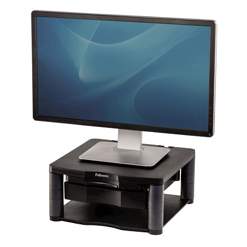 Fellowes Computer Monitor Stand with 3 Height Adjustments - Premium Monitor Riser Plus with Cable Management - Ergonomic Adjustable Monitor Stand for Computers - Max Weight 36KG/Max Size 21" 