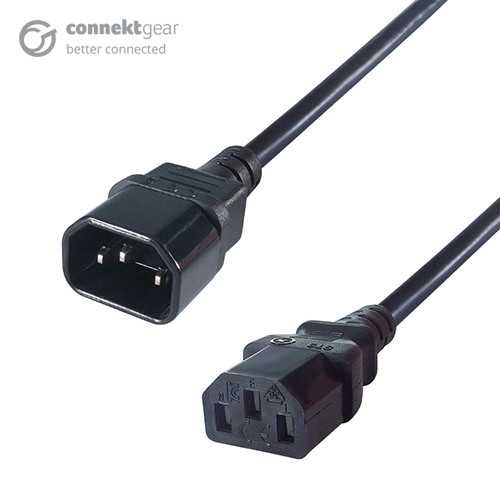 connektgear 0.5m Mains Extension Power Cable C14 Plug to C13 Socket