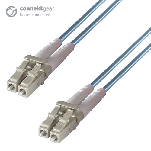 connektgear 10m Duplex Fibre Optic Multi-Mode Cable OM3 50/125 Micron LC to LC Aqua