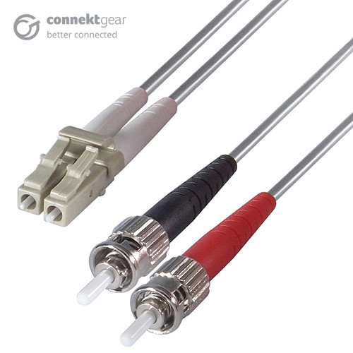 connektgear 10m Duplex Fibre Optic Multi-Mode Cable OM1 62.5/125 Micron LC to ST Grey