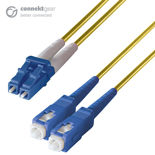 connektgear 10m Duplex Fibre Optic Single-Mode Cable OS2 9/125 Micron LC to SC Yellow 3-5 working days non cancellable non returnable