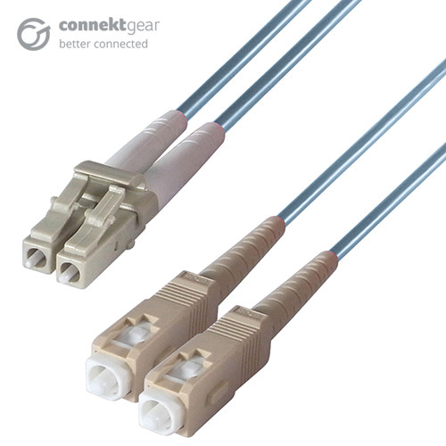 connektgear 15m Duplex Fibre Optic Multi-Mode Cable OM3 50/125 Micron LC to SC Aqua 3-5 working days non cancellable non returnable