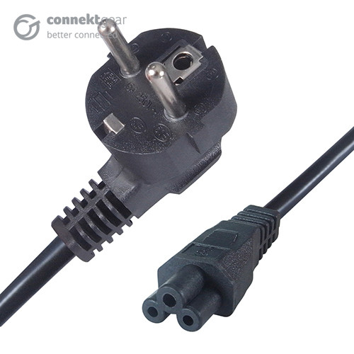 connektgear 2m European Mains Power Cable Schuko Plug to C5 (Cloverleaf) Socket