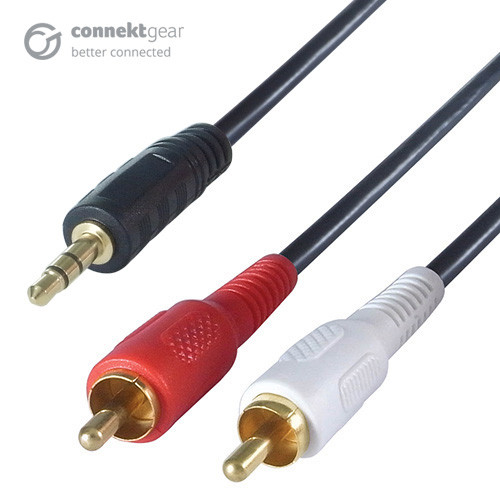 connektgear 3m 3.5mm Stereo to 2 x RCA/Phono Audio Cable - Male to Male - Gold Connectors