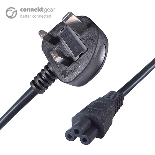 connektgear 1m UK Mains Power Cable UK Plug to C5 (Cloverleaf) Socket