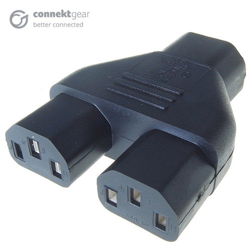 connektgear Mains Power Splitter Adapter C14 Plug to 2 x C13 Sockets