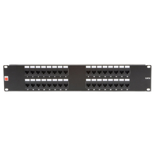 19" CAT6 2U 32 Port RJ-45 Patch Panel, Unshielded, Black