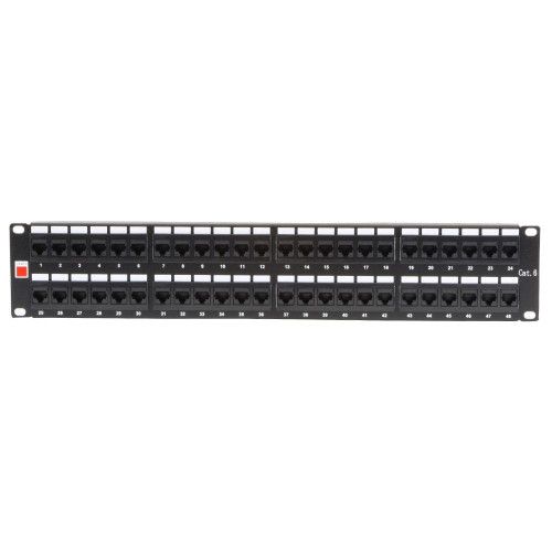 19' CAT6 2U 48 Port RJ-45 Patch Panel, Unshielded, Black