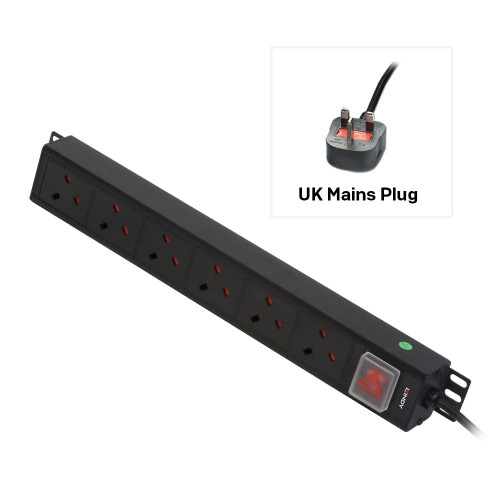 6 Way UK Mains Sockets, Vertical PDU with UK Mains Plug