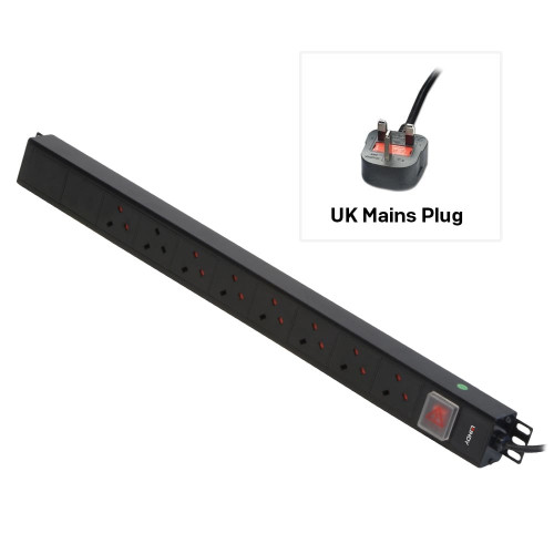 8 Way UK Mains Sockets, Vertical PDU with UK Mains Plug