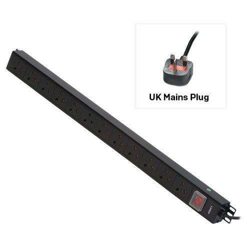 12 Way UK Mains Sockets, Vertical PDU with UK Mains Plug