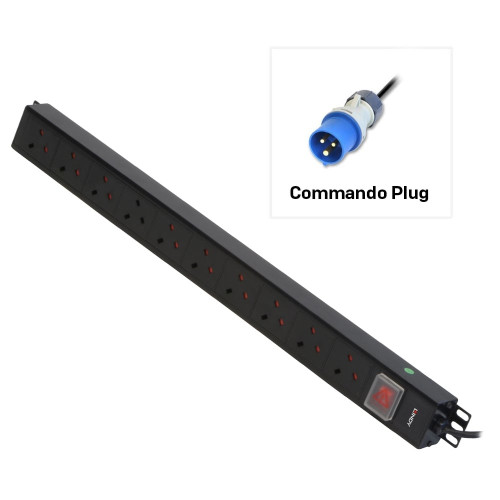 Lindy 10 Way UK Mains Sockets, Vertical PDU with Commando Plug