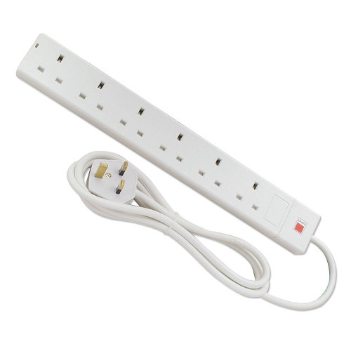 2m 6-Way UK Mains Power Extension, White