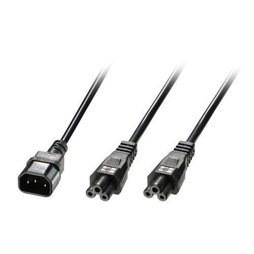 2.5m IEC C14 to 2 x IEC C5 Splitter Extension Cable, Black