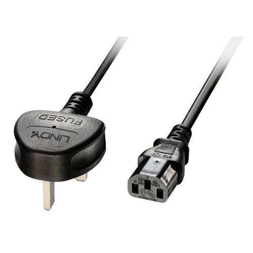 5m UK 3 Pin Plug to IEC C13 mains power Cable, Black