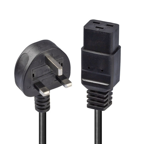 2m UK 3 Pin Plug to IEC C19 Power Cable. Black