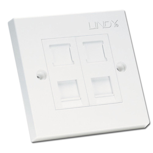 Lindy CAT6 Single Wall Plate with 2 x RJ-45 Shuttered Socket, Unshielded