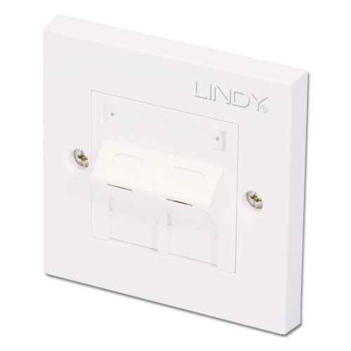 Lindy CAT5e Single Wall Plate with 2 x Angled RJ-45 Shuttered Socket, Unshielded