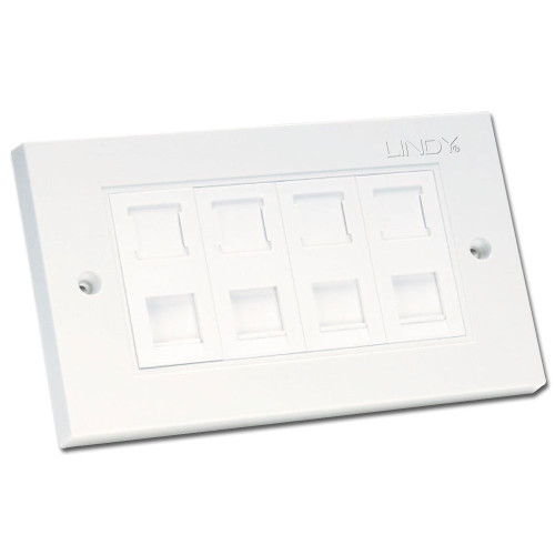 Lindy CAT5e Double Wall Plate with 4 x RJ-45 Shuttered Socket, Unshielded