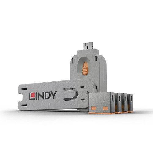 Lindy USB Port Locks 4xORANGE+Key