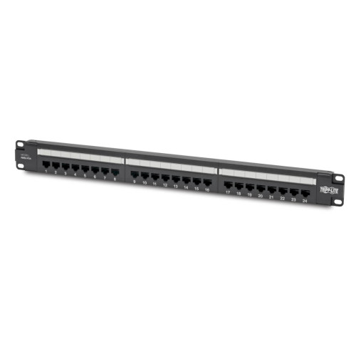 Tripp Lite N052-P24 Cat5e 24-Port Patch Panel - PoE+ Compliant, 110/Krone, 568A/B, RJ45 Ethernet, 1U Rack-Mount, TAA