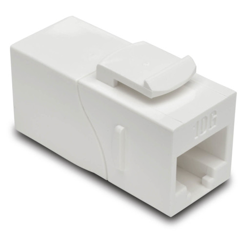 Tripp Lite N235-001-WH-6AD Cat6a Straight-Through Modular In-Line Snap-In Coupler with 90-Degree Down-Angled Port, White (RJ45 F/F)