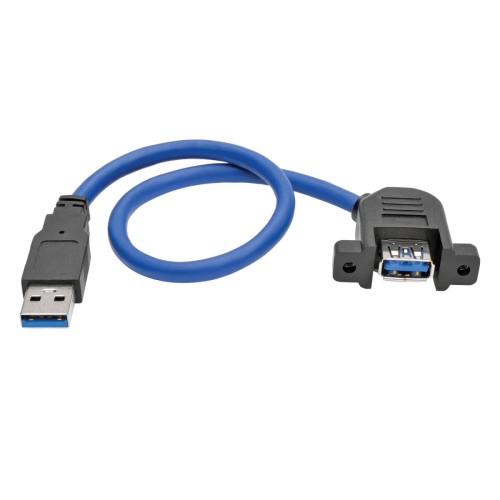 Tripp Lite USB 3.0 SuperSpeed Panel-Mount Type-A Extension Cable (M/F), 0.31 m (1-ft.)