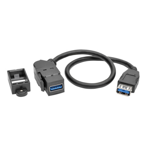 Tripp Lite USB 3.0 All-in-One Keystone/Panel Mount Coupler Cable (F/F), Angled Connector, Black, 0.31 m (1-ft.)