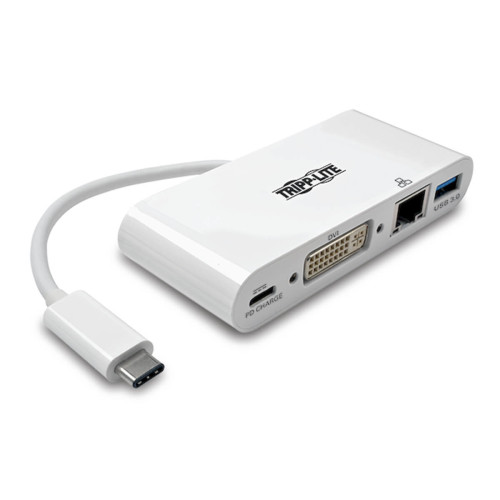 Tripp Lite U444-06N-DGU-C USB-C Multiport Adapter, DVI, USB-A Port, Gbe and PD Charging, White