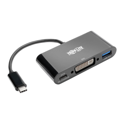 Tripp Lite U444-06N-DUB-C USB-C to DVI Adapter with USB-A Port and PD Charging, Black