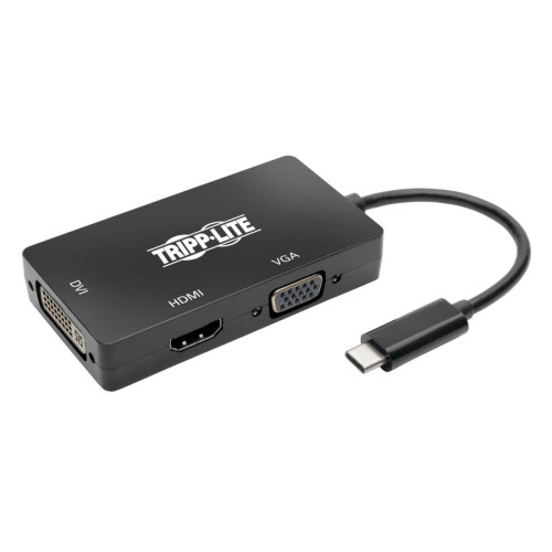 Tripp Lite U444-06N-HDV4KB USB-C Multiport Adapter (M/3xF) - 4K HDMI, DVI, VGA, HDCP, Black