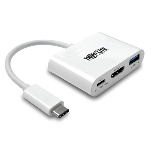 Tripp Lite U444-06N-HU-C USB-C to HDMI Adapter with USB-A Port and PD Charging, HDCP, White