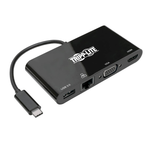 Tripp Lite U444-06N-HV4GUB USB-C Multiport Adapter - 4K HDMI, VGA, USB-A, GbE, HDCP, Black