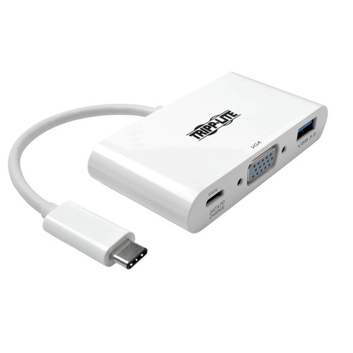 Tripp Lite U444-06N-VU-C USB-C to VGA Adapter with USB-A Port and PD Charging, White