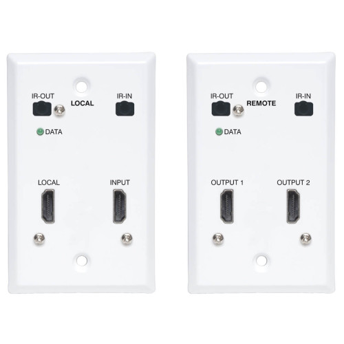 Tripp Lite B127A-2A1-FHFH HDMI over Cat6 Extender Kit, Wallplate, 4K 60Hz, HDR, Dual Output, IR, PoC, 230 ft., TAA