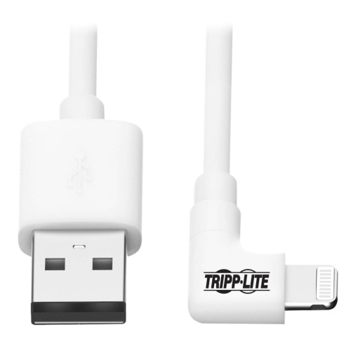 Tripp Lite M100-003-LRA-WH Right-Angle USB-A to Lightning Sync/Charge Cable, MFi Certified - White, M/M, USB 2.0, 3 ft. (0.91 m)