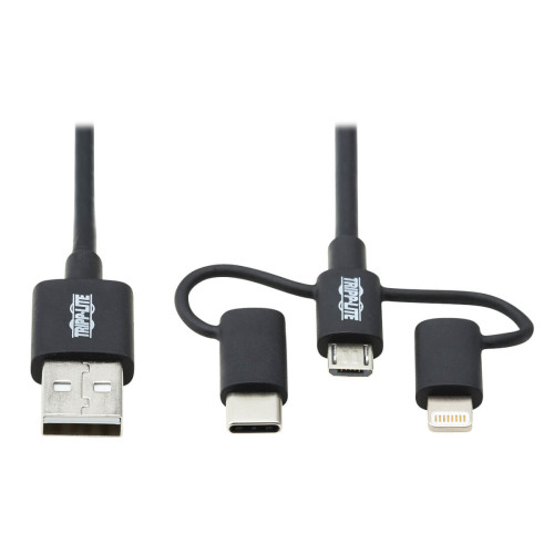 Tripp Lite M101-006-LMC-BK Universal USB-A to Lightning, USB Micro-B and USB-C Sync/Charge Cable (M/3xM), MFi Certified, Black, 6 ft. (1.8 m)