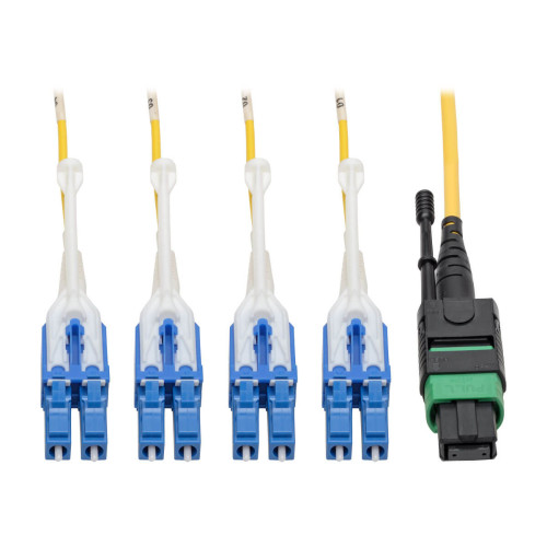 Tripp Lite N390-02M-8LC-AP MTP/MPO (APC) to 4xLC (UPC) Singlemode Breakout Patch Cable, 40/100 GbE, QSFP+ 40GBASE-PLR4, Plenum, Yellow, 2 m (6.6 ft.)