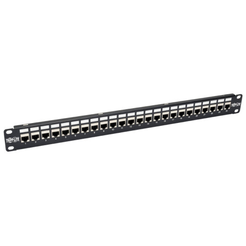 24-Port 1U Rack-Mount STP Shielded Cat6a Feedthrough Patch Panel, RJ45 Ethernet, TAA