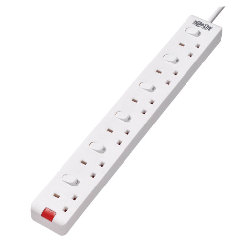 Tripp Lite PS6B35W 6-Outlet Power Strip - British BS1363A Outlets, Individually Switched, 220-250V, 13A, 3 m Cord, White