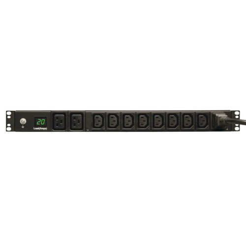 Tripp Lite PDUMH20HV 3.7kW Single-Phase Local Metered PDU, 208/230V (8 C13 & 2 C19), C20 / L6-20P Adapter, 12 ft. (3.66 m) Cord, 1U Rack-Mount, TAA