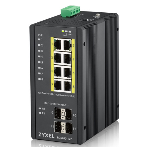 Zyxel RGS200-12P Managed L2 Gigabit Ethernet (10/100/1000) Power over Ethernet (PoE) Black