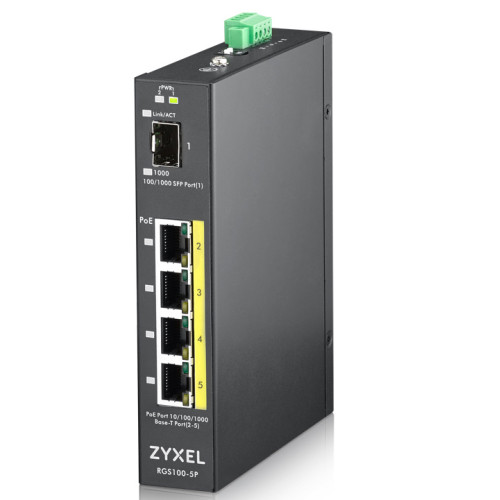 Zyxel RGS100-5P Unmanaged L2 Gigabit Ethernet (10/100/1000) Power over Ethernet (PoE) Black